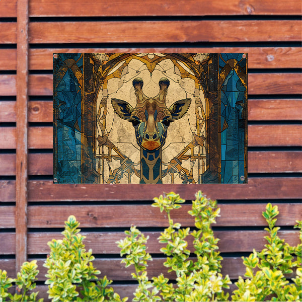 Abstracte giraffe in glas-in-lood stijl schilderij tuinposter