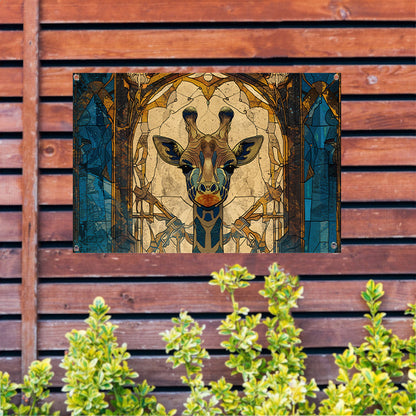 Abstracte giraffe in glas-in-lood stijl schilderij tuinposter