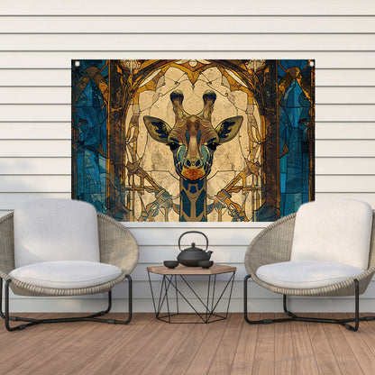Abstracte giraffe in glas-in-lood stijl schilderij tuinposter