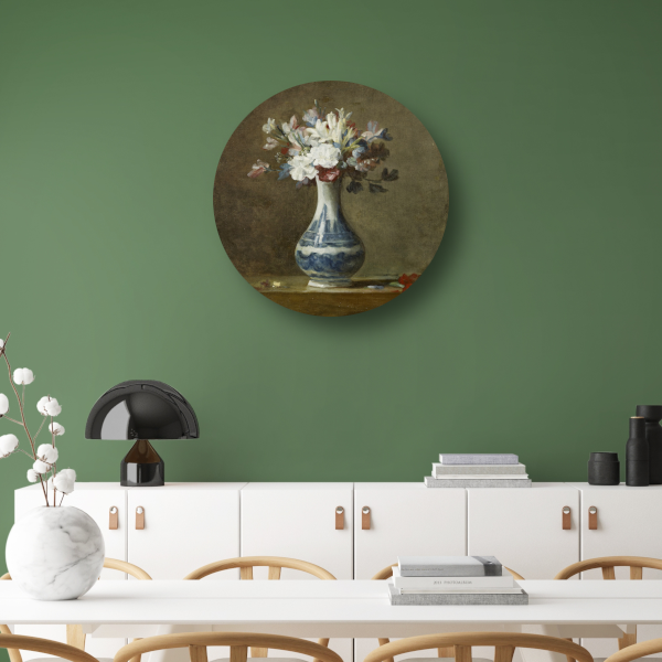 Een vaas met bloemen - Jean-Baptiste-Siméon Chardin aluminium muurcirkel