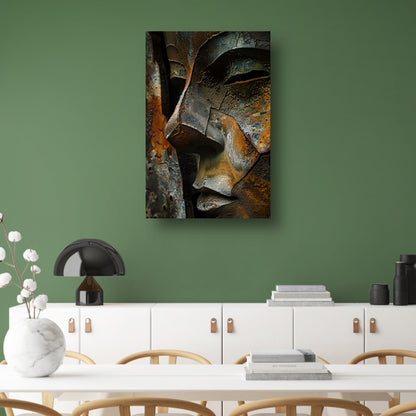 Digitaal portret van verweerd gezicht canvas met baklijst
