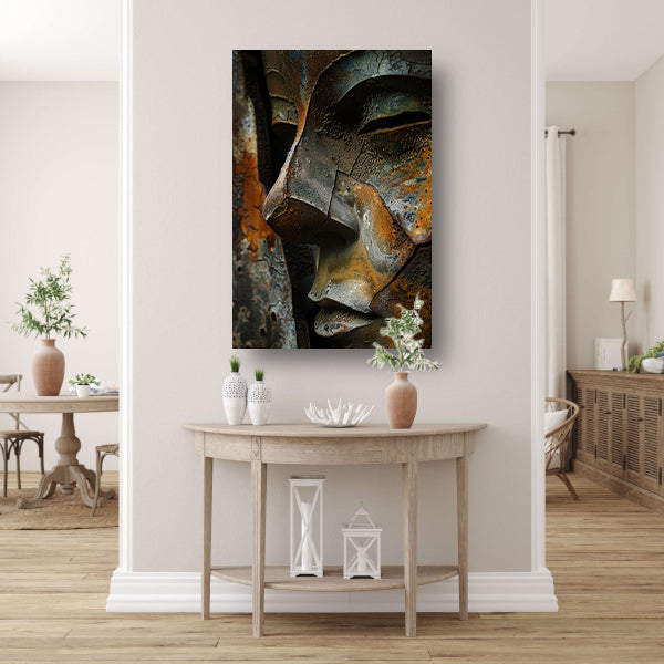 Digitaal portret van verweerd gezicht canvas met baklijst