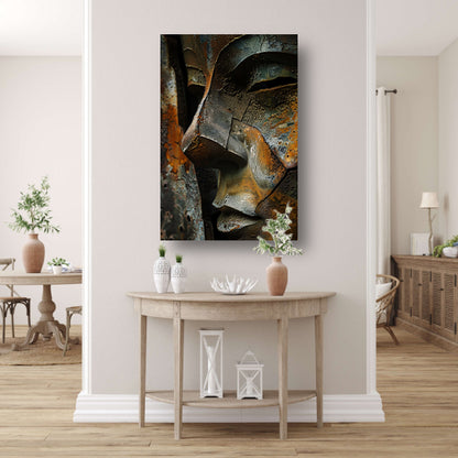 Digitaal portret van verweerd gezicht canvas met baklijst