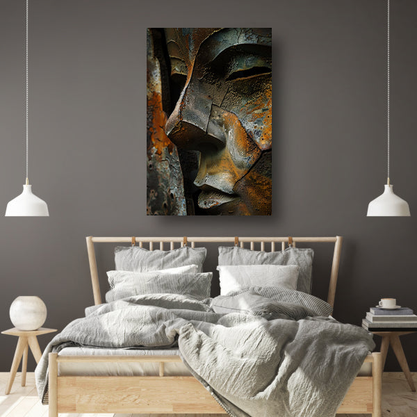 Digitaal portret van verweerd gezicht canvas met baklijst