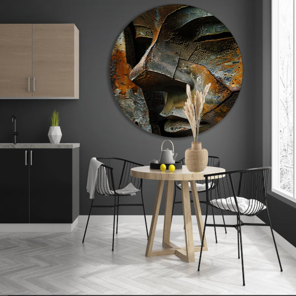 Digitaal portret van verweerd gezicht aluminium muurcirkel