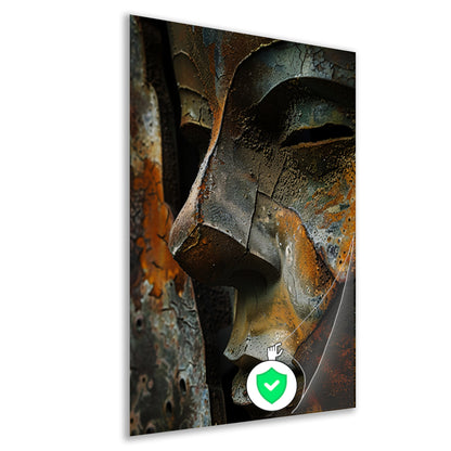 Digitaal portret van verweerd gezicht poster