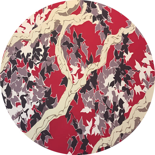 Rode Herfst in Abstracte Vorm aluminium muurcirkel