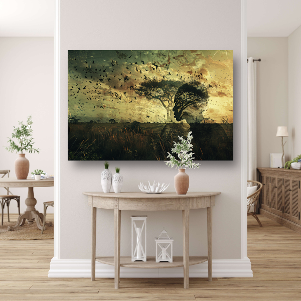 Mens en natuur versmolten in kunst poster