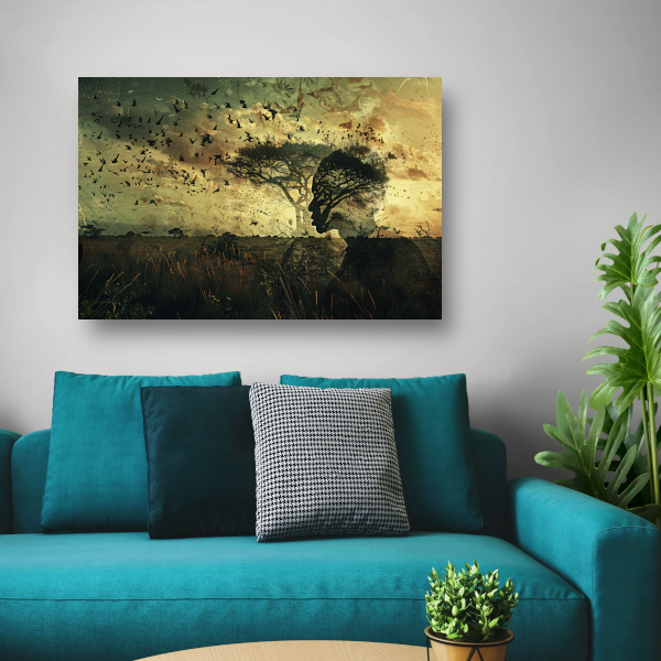 Mens en natuur versmolten in kunst poster