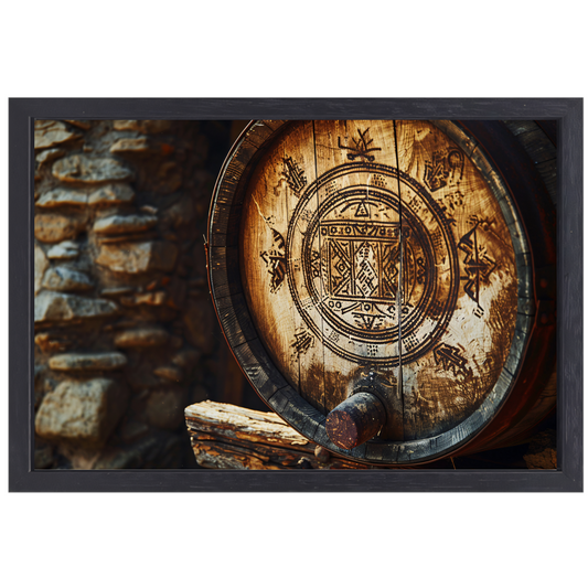 Houten vat met carving canvas met baklijst