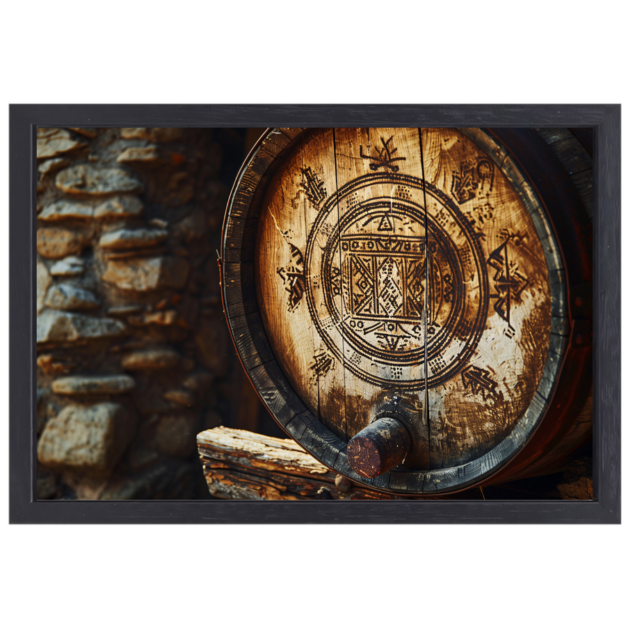 Houten vat met carving canvas met baklijst