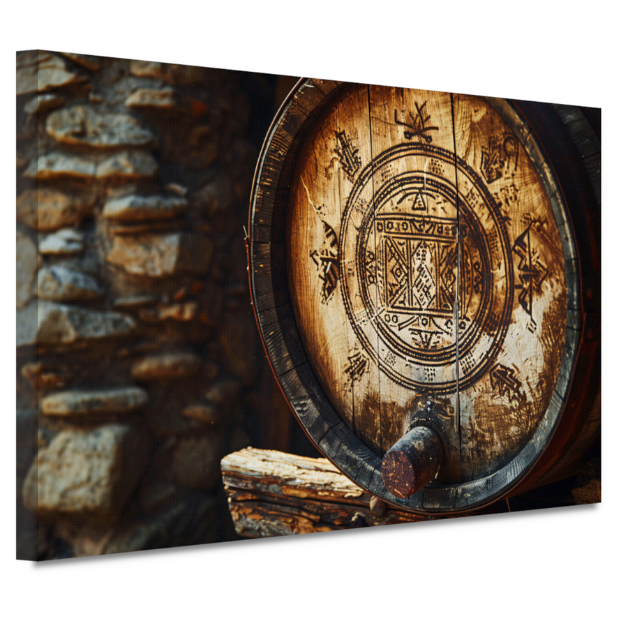 Houten vat met carving canvas