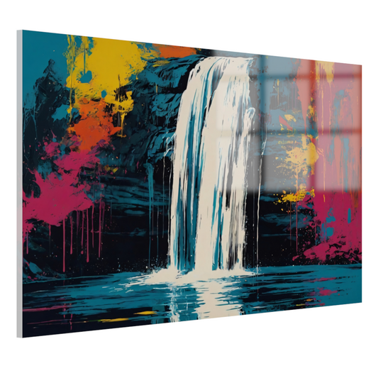 Abstracte Waterval in Levendige Kleurenexplosie acrylglas