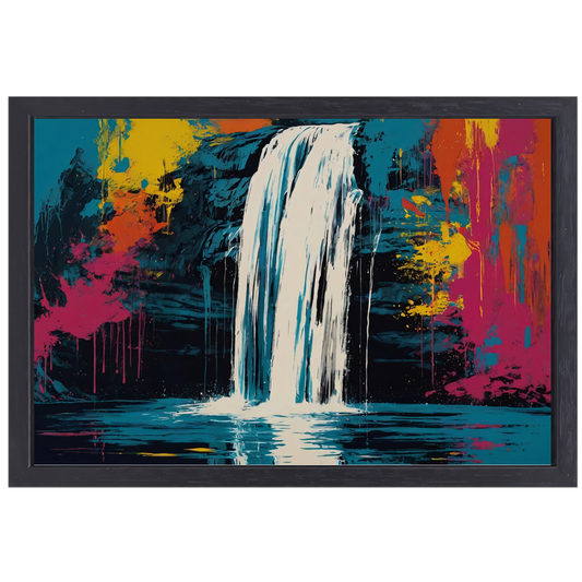 Abstracte Waterval in Levendige Kleurenexplosie canvas met baklijst