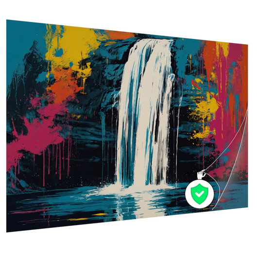 Abstracte Waterval in Levendige Kleurenexplosie poster