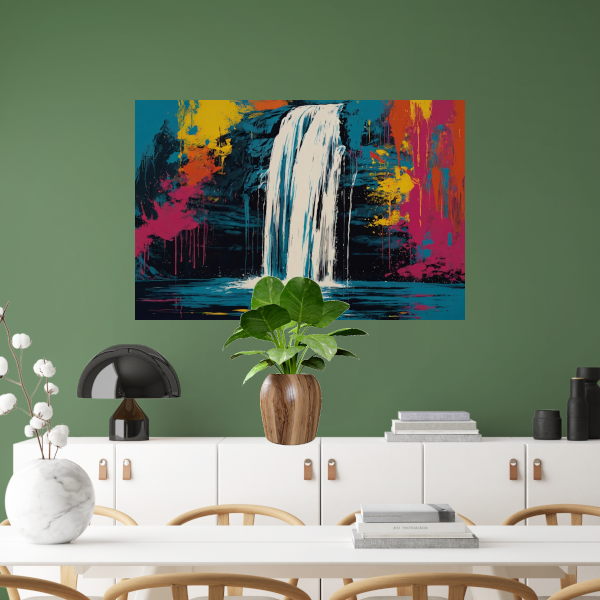 Abstracte Waterval in Levendige Kleurenexplosie poster
