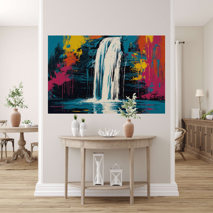 Abstracte Waterval in Levendige Kleurenexplosie poster