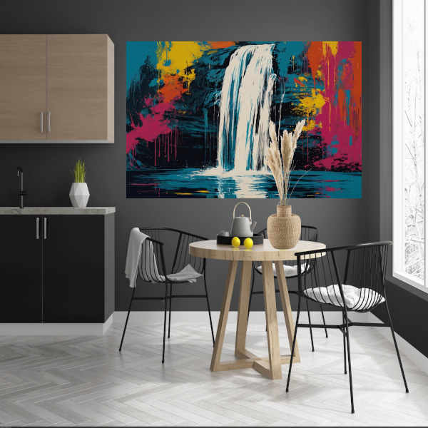 Abstracte Waterval in Levendige Kleurenexplosie poster