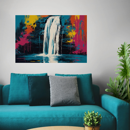 Abstracte Waterval in Levendige Kleurenexplosie poster