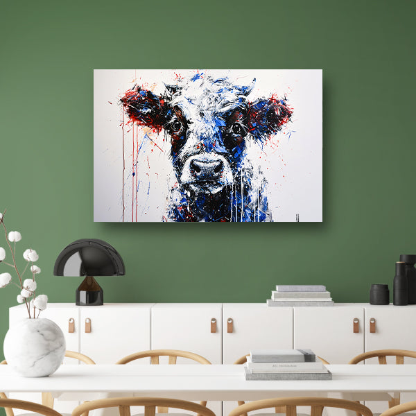 Abstracte schilderij van dynamische koe canvas met baklijst
