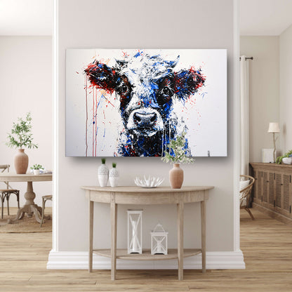 Abstracte schilderij van dynamische koe canvas met baklijst