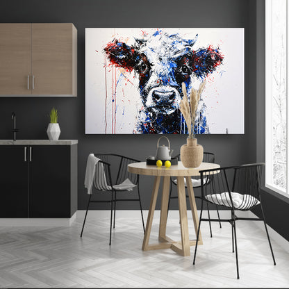Abstracte schilderij van dynamische koe canvas met baklijst