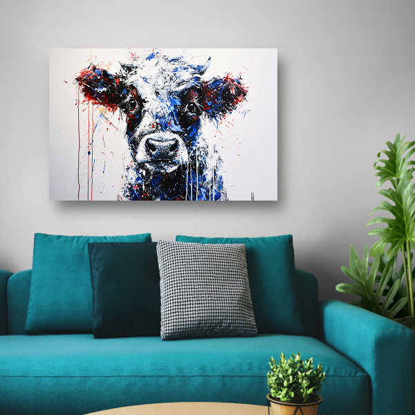Abstracte schilderij van dynamische koe canvas met baklijst