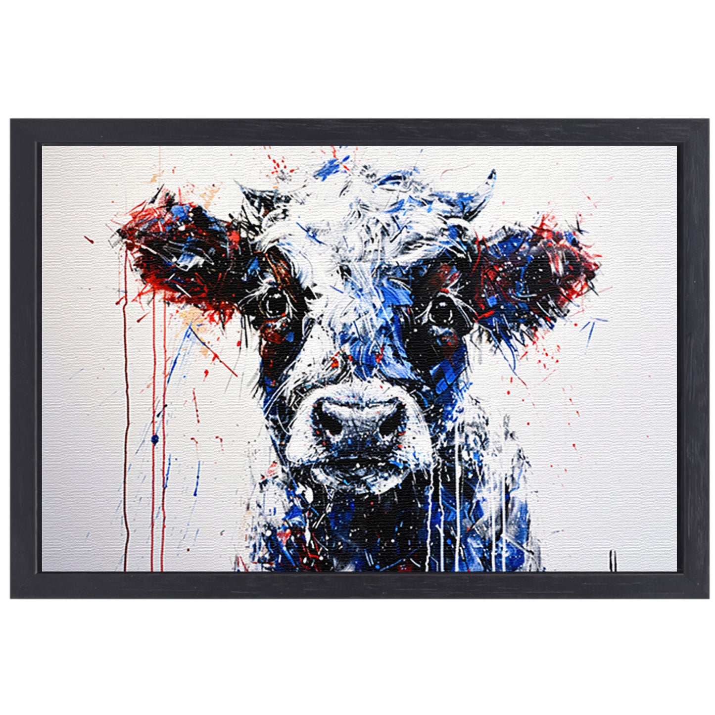Abstracte schilderij van dynamische koe canvas met baklijst
