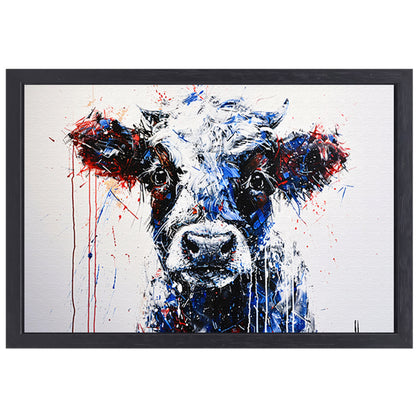 Abstracte schilderij van dynamische koe canvas met baklijst