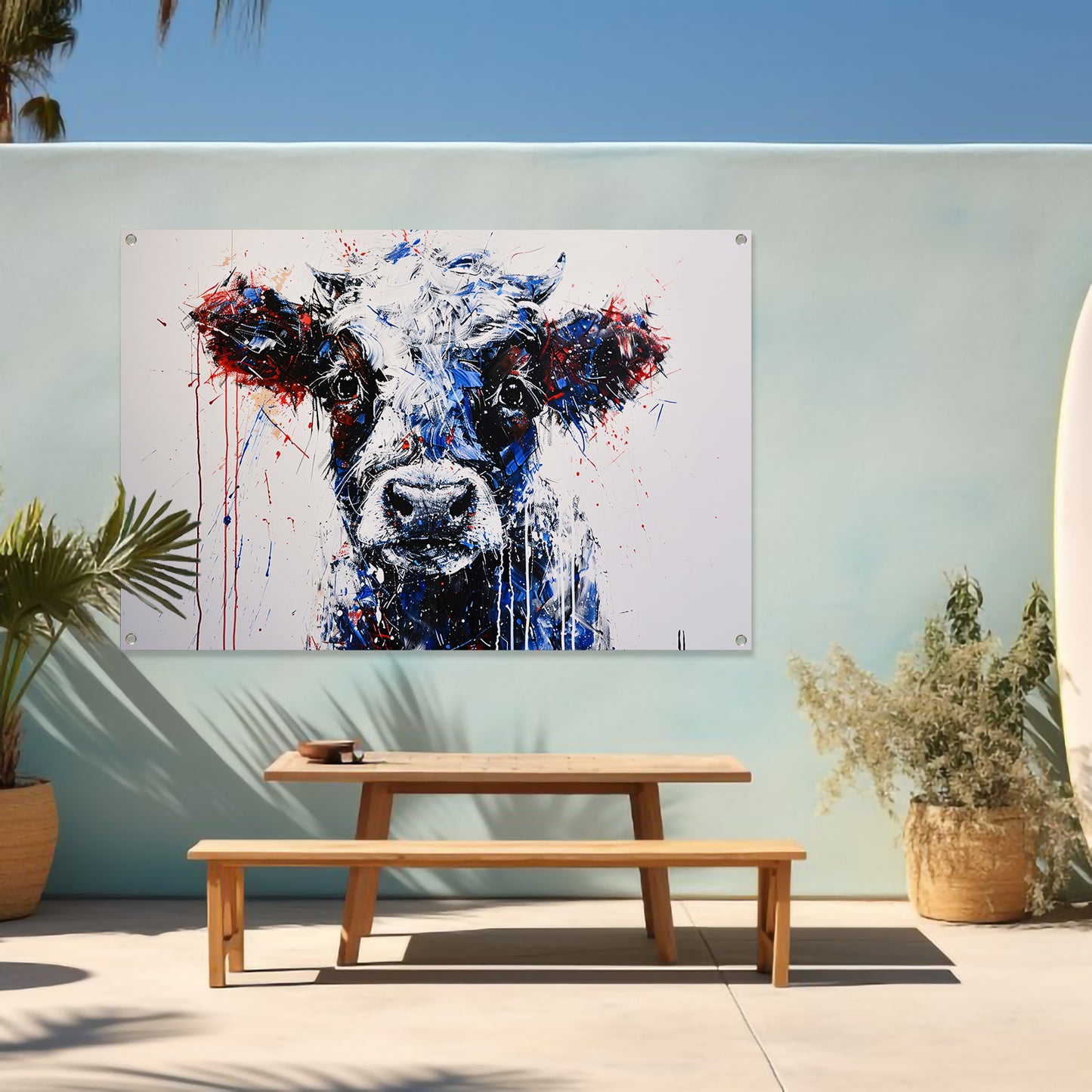 Abstracte schilderij van dynamische koe tuinposter