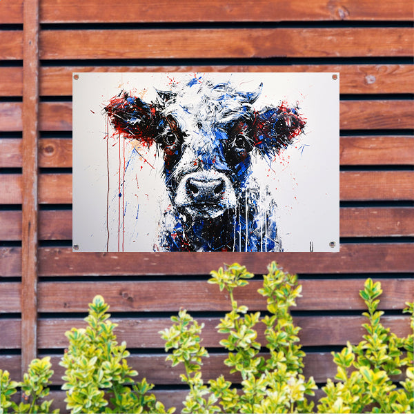 Abstracte schilderij van dynamische koe tuinposter
