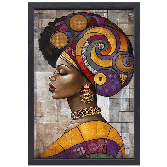 Kleurrijk abstract portret van Afrikaanse vrouw canvas met baklijst