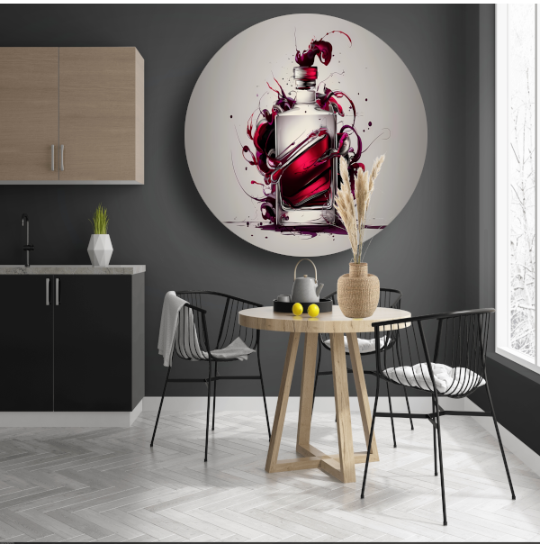 Parfumfles met dynamische kleurexplosie aluminium muurcirkel