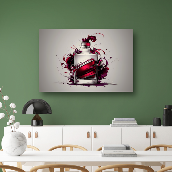 Parfumfles met dynamische kleurexplosie canvas met baklijst