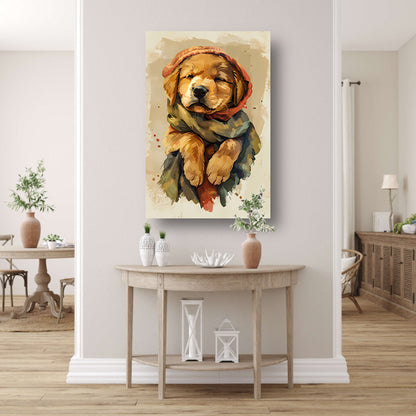 Dromend puppy in winterse sferen canvas