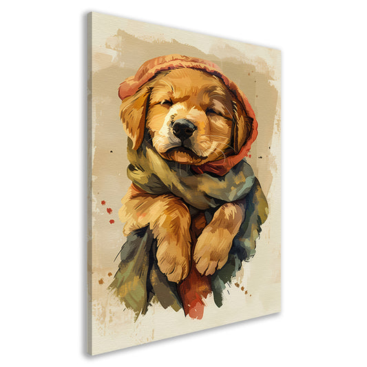 Dromend puppy in winterse sferen canvas