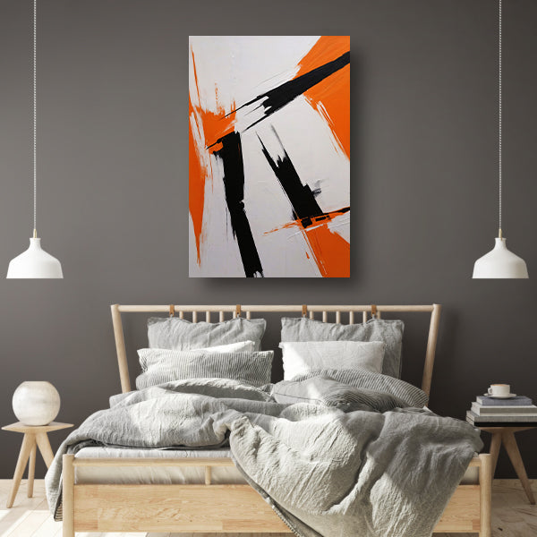 Dynamische abstractie in zwart, wit en oranje acrylglas