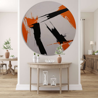 Dynamische abstractie in zwart, wit en oranje forex muurcirkel
