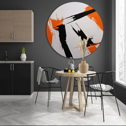 Dynamische abstractie in zwart, wit en oranje forex muurcirkel