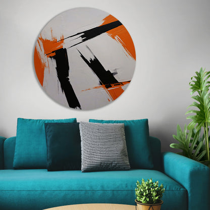 Dynamische abstractie in zwart, wit en oranje forex muurcirkel
