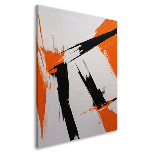 Dynamische abstractie in zwart, wit en oranje canvas