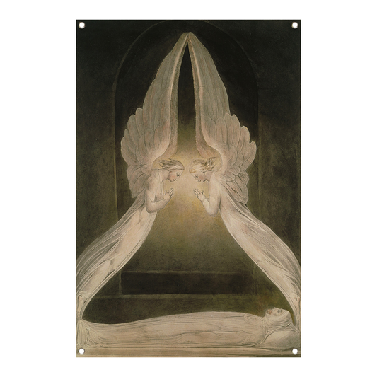 Christus in het graf, bewaakt door engelen - William Blake tuinposter
