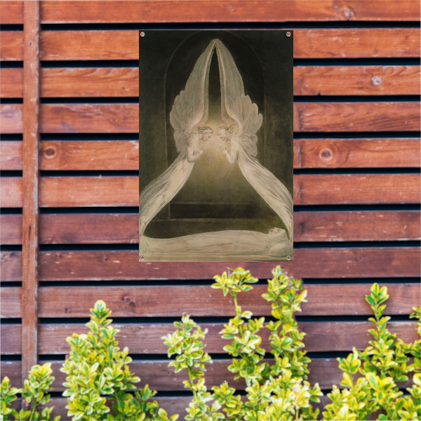 Christus in het graf, bewaakt door engelen - William Blake tuinposter