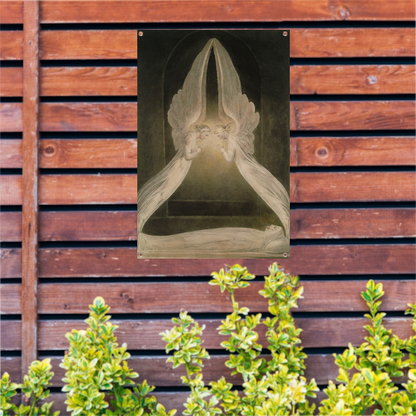 Christus in het graf, bewaakt door engelen - William Blake tuinposter