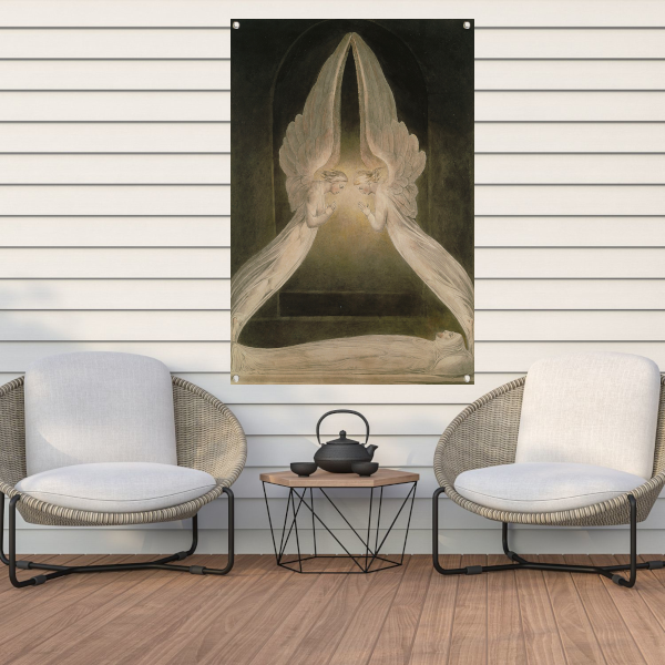 Christus in het graf, bewaakt door engelen - William Blake tuinposter