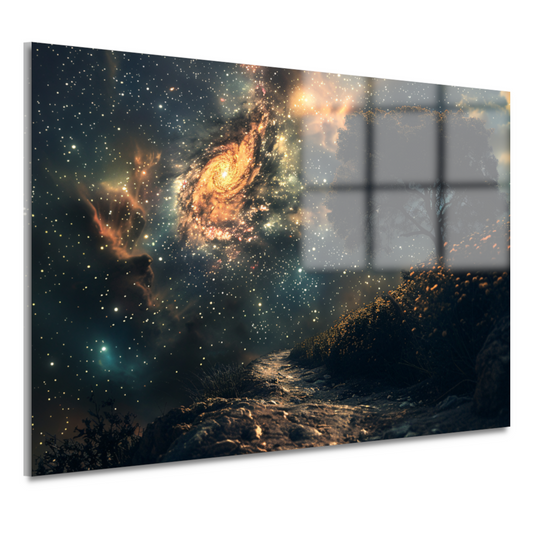 Nachtelijke bomen onder sterrenhemel acrylglas