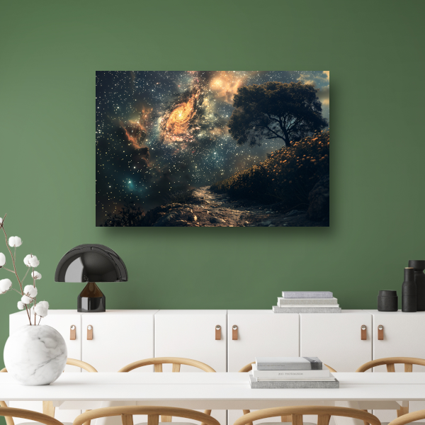 Nachtelijke bomen onder sterrenhemel poster