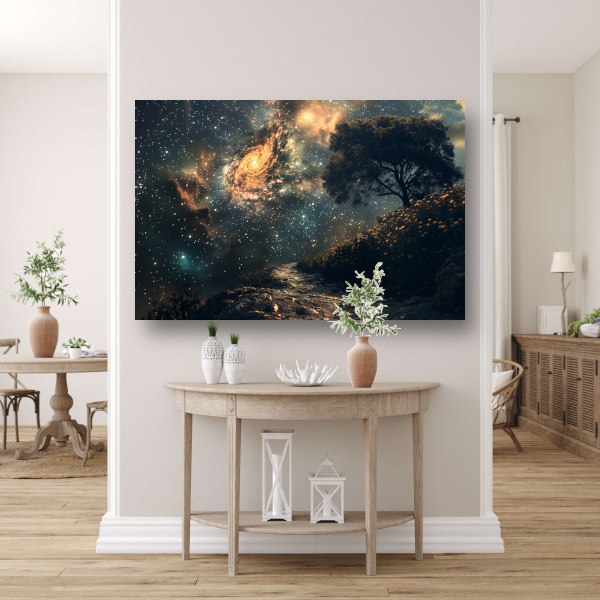 Nachtelijke bomen onder sterrenhemel poster