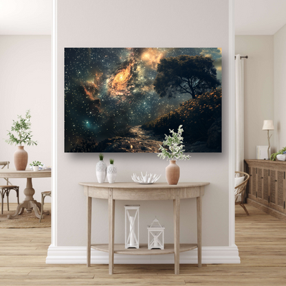 Nachtelijke bomen onder sterrenhemel poster