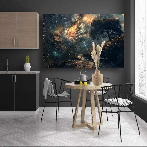 Nachtelijke bomen onder sterrenhemel poster